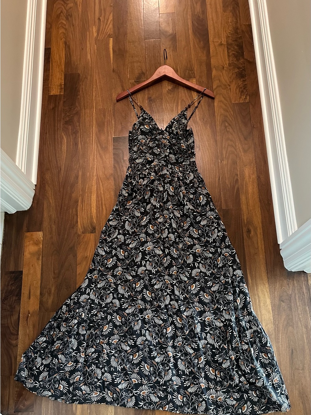 Rails Black Floral Maxi Dress with Cream & Tan Accents